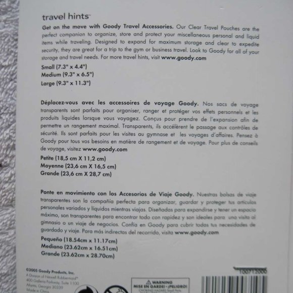 3 Pack Goody Clear Travel Pouch Set Different Sizes Carry Organize Store Protect - Picture 5 of 10